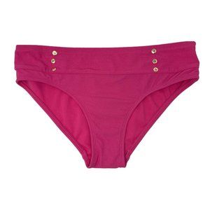 Bikini bottoms pink womens mid rise gold buttons swimsuit bathing suit plus size